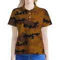 Dark Brown Camouflage Print Women's Polo Shirt