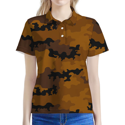 Dark Brown Camouflage Print Women's Polo Shirt