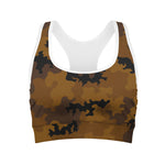 Dark Brown Camouflage Print Women's Sports Bra