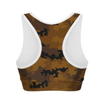 Dark Brown Camouflage Print Women's Sports Bra