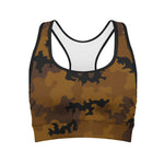 Dark Brown Camouflage Print Women's Sports Bra