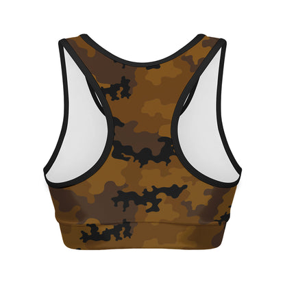 Dark Brown Camouflage Print Women's Sports Bra