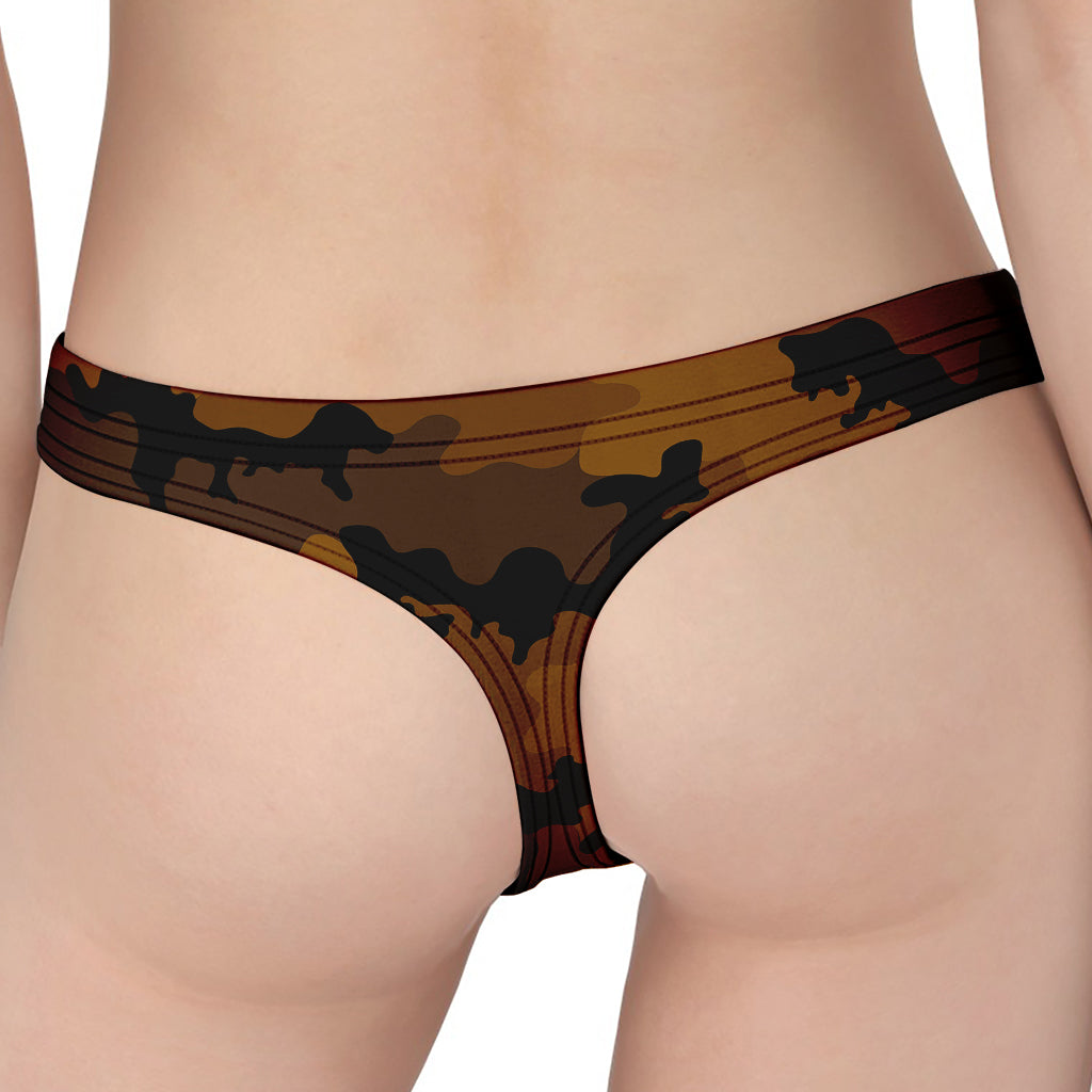 Dark Brown Camouflage Print Women's Thong