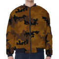 Dark Brown Camouflage Print Zip Sleeve Bomber Jacket