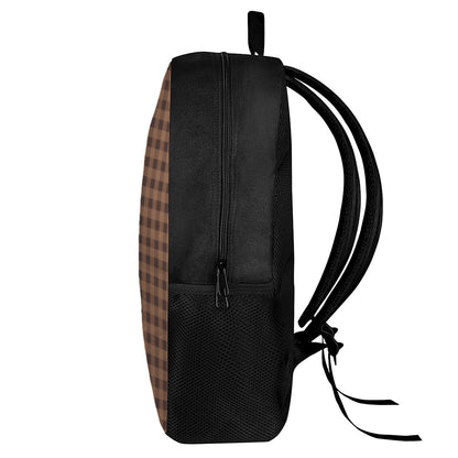 Dark Brown Check Pattern Print 17 Inch Backpack