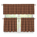 Dark Brown Check Pattern Print 3 Piece Kitchen Curtains