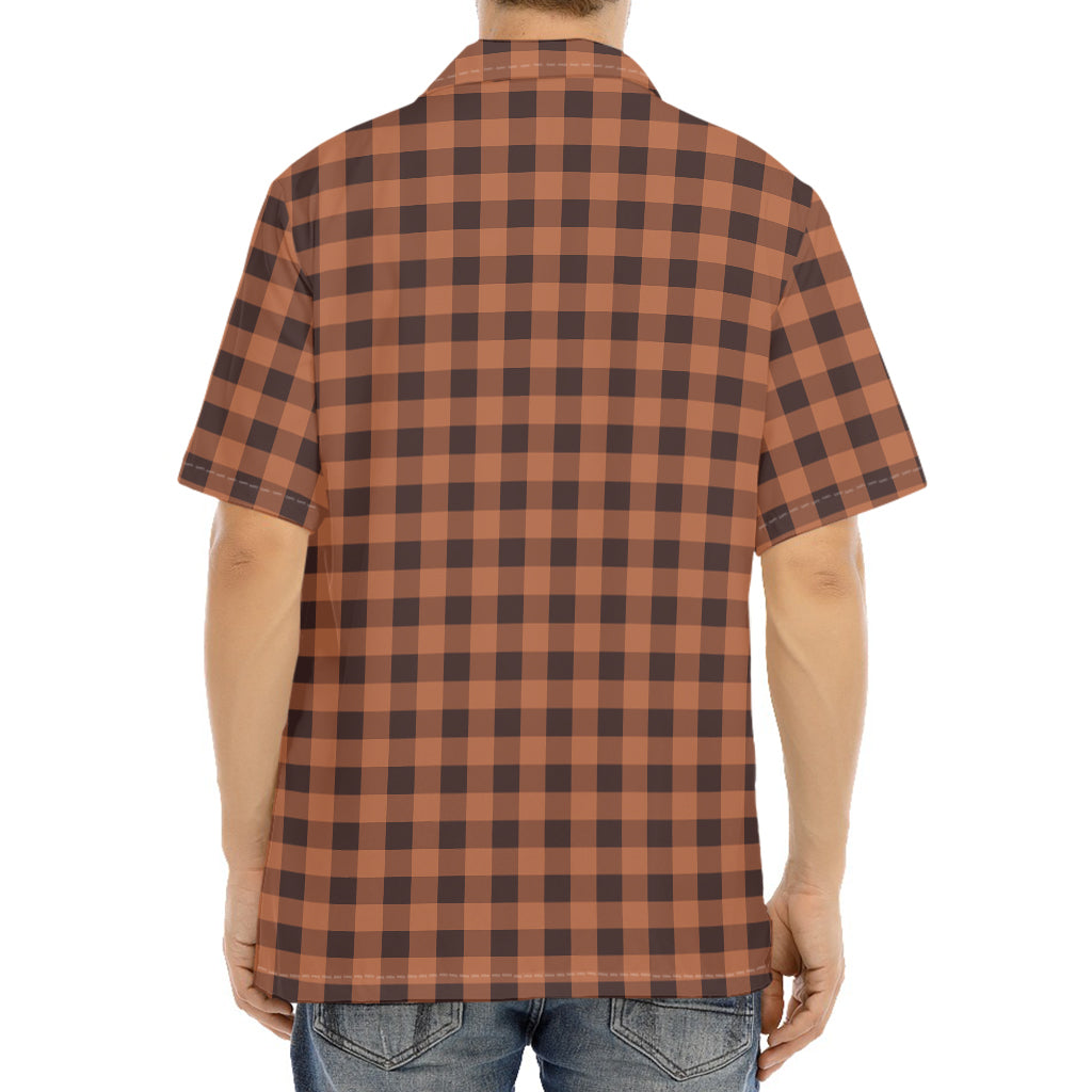 Dark Brown Check Pattern Print Aloha Shirt