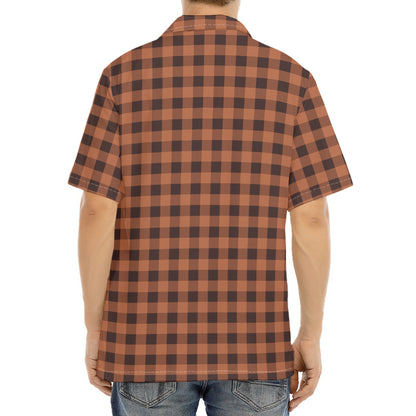 Dark Brown Check Pattern Print Aloha Shirt