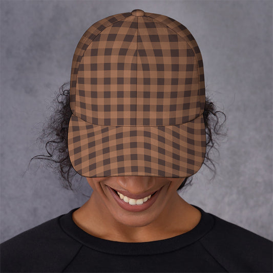Dark Brown Check Pattern Print Baseball Cap