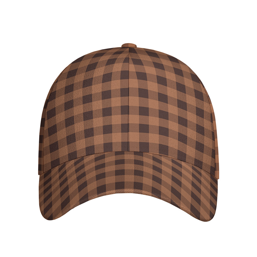 Dark Brown Check Pattern Print Baseball Cap