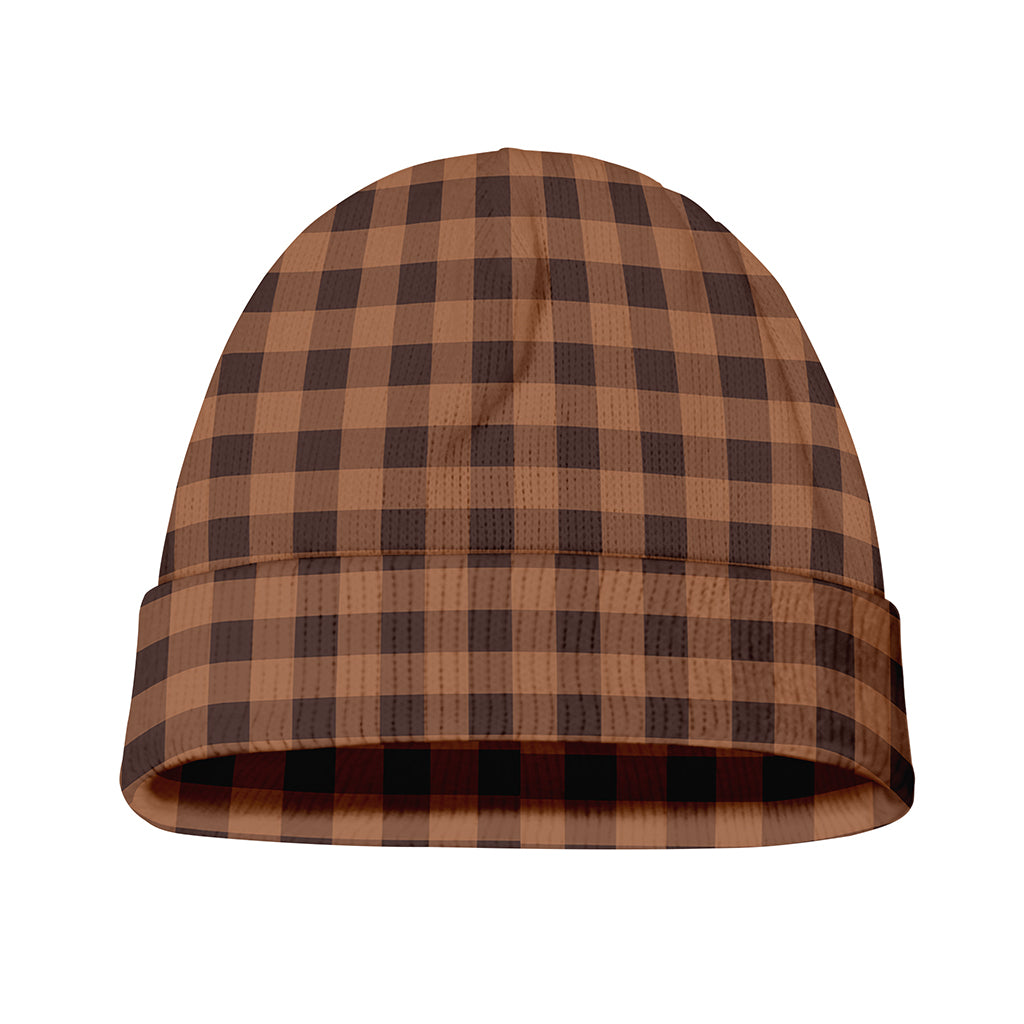 Dark Brown Check Pattern Print Beanie