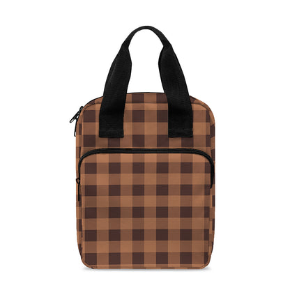 Dark Brown Check Pattern Print Bible Tote Bag
