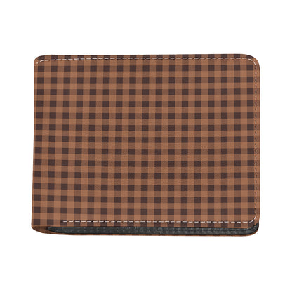 Dark Brown Check Pattern Print Bifold Wallet