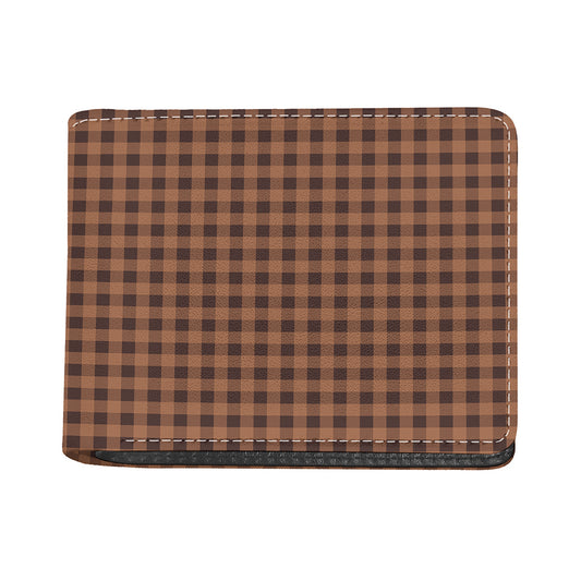 Dark Brown Check Pattern Print Bifold Wallet
