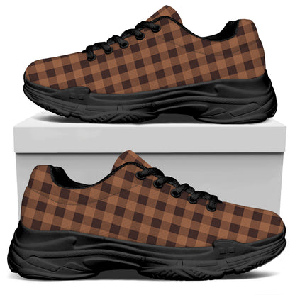 Dark Brown Check Pattern Print Black Chunky Shoes