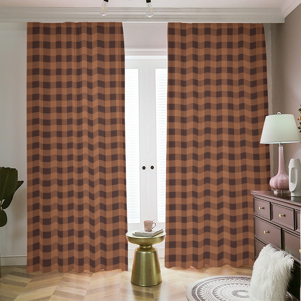 Dark Brown Check Pattern Print Blackout Pencil Pleat Curtains