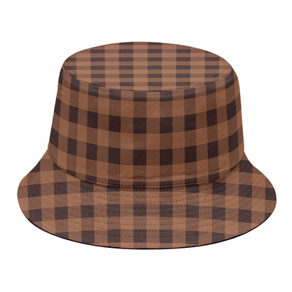 Dark Brown Check Pattern Print Bucket Hat