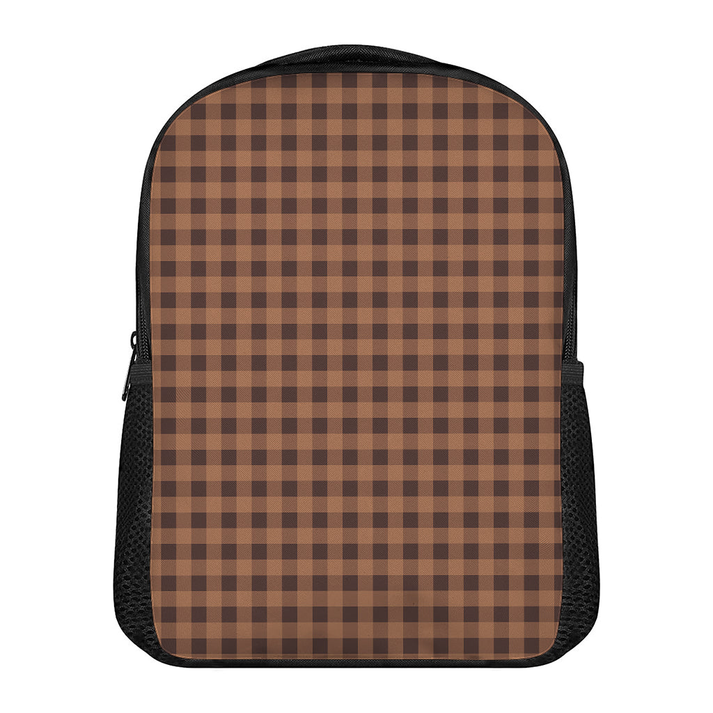 Dark Brown Check Pattern Print Casual Backpack