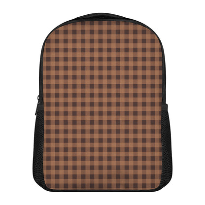 Dark Brown Check Pattern Print Casual Backpack