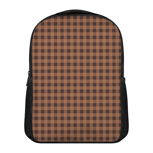 Dark Brown Check Pattern Print Casual Backpack