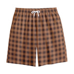 Dark Brown Check Pattern Print Cotton Shorts