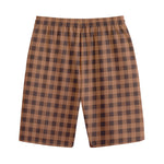 Dark Brown Check Pattern Print Cotton Shorts