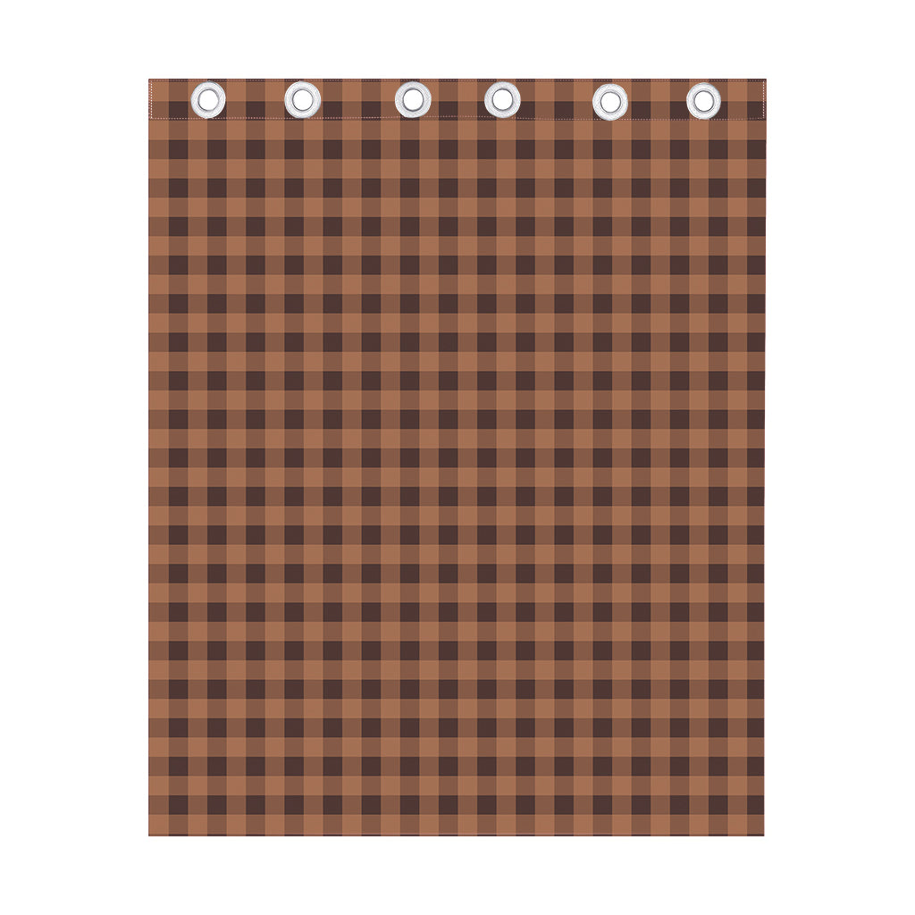 Dark Brown Check Pattern Print Curtain