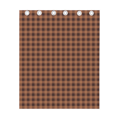 Dark Brown Check Pattern Print Curtain
