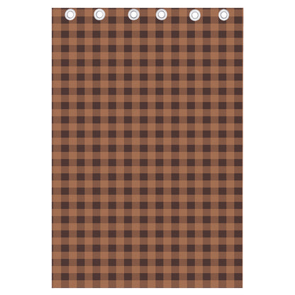 Dark Brown Check Pattern Print Curtain