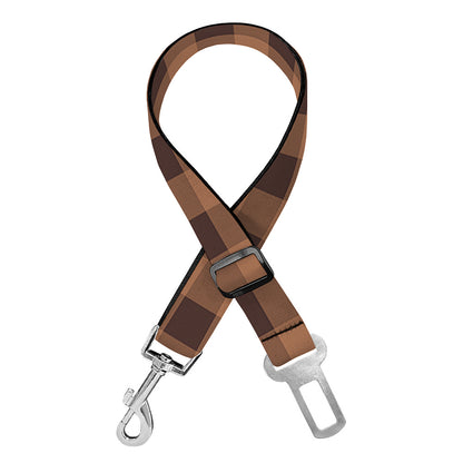 Dark Brown Check Pattern Print Dog Seat Belt