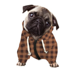Dark Brown Check Pattern Print Dog Zip Up Hoodie