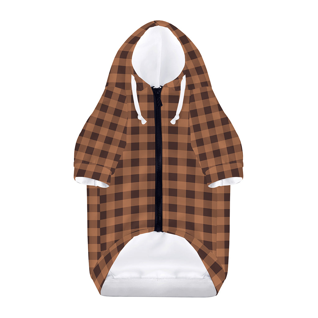 Dark Brown Check Pattern Print Dog Zip Up Hoodie