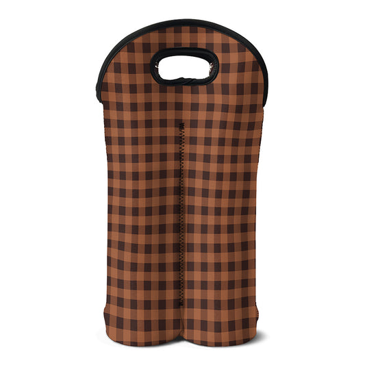 Dark Brown Check Pattern Print Double Neoprene Wine Tote
