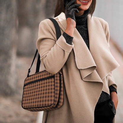 Dark Brown Check Pattern Print Double Strap Bible Bag