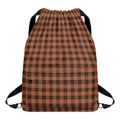 Dark Brown Check Pattern Print Drawstring Backpack
