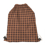 Dark Brown Check Pattern Print Drawstring Bag