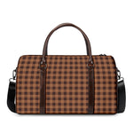 Dark Brown Check Pattern Print Duffle Bag