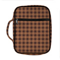 Dark Brown Check Pattern Print Front Pocket Bible Bag