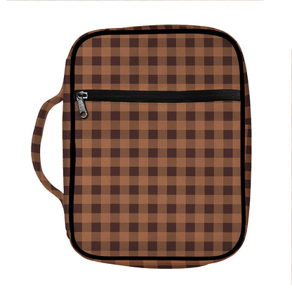 Dark Brown Check Pattern Print Front Pocket Bible Bag
