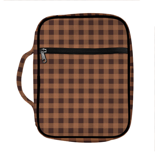 Dark Brown Check Pattern Print Front Pocket Bible Bag