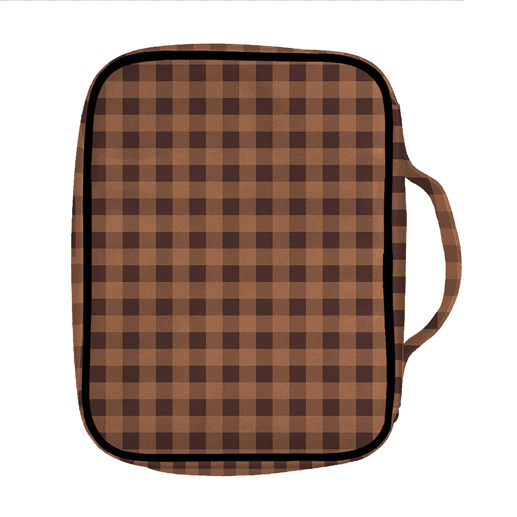 Dark Brown Check Pattern Print Front Pocket Bible Bag