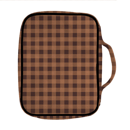 Dark Brown Check Pattern Print Front Pocket Bible Bag