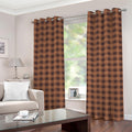 Dark Brown Check Pattern Print Grommet Curtains