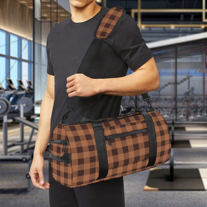 Dark Brown Check Pattern Print Gym Bag