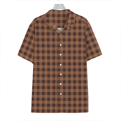 Dark Brown Check Pattern Print Hawaiian Shirt