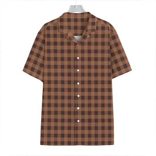 Dark Brown Check Pattern Print Hawaiian Shirt