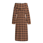 Dark Brown Check Pattern Print Hooded Bathrobe