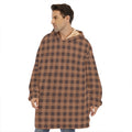 Dark Brown Check Pattern Print Hoodie Blanket