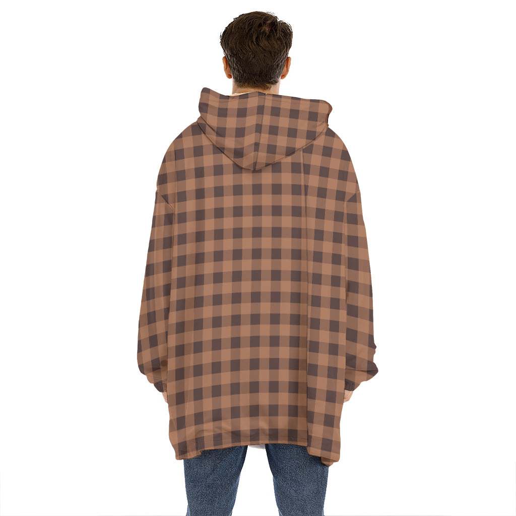 Dark Brown Check Pattern Print Hoodie Blanket