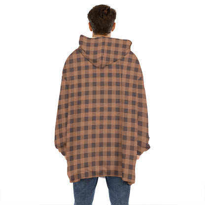 Dark Brown Check Pattern Print Hoodie Blanket
